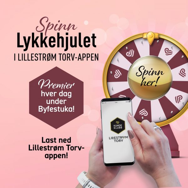 Spinn lykkehjulet i Lillestrøm Torv-appen under Byfestuka og vinn sentergavekort og kosertbilletter